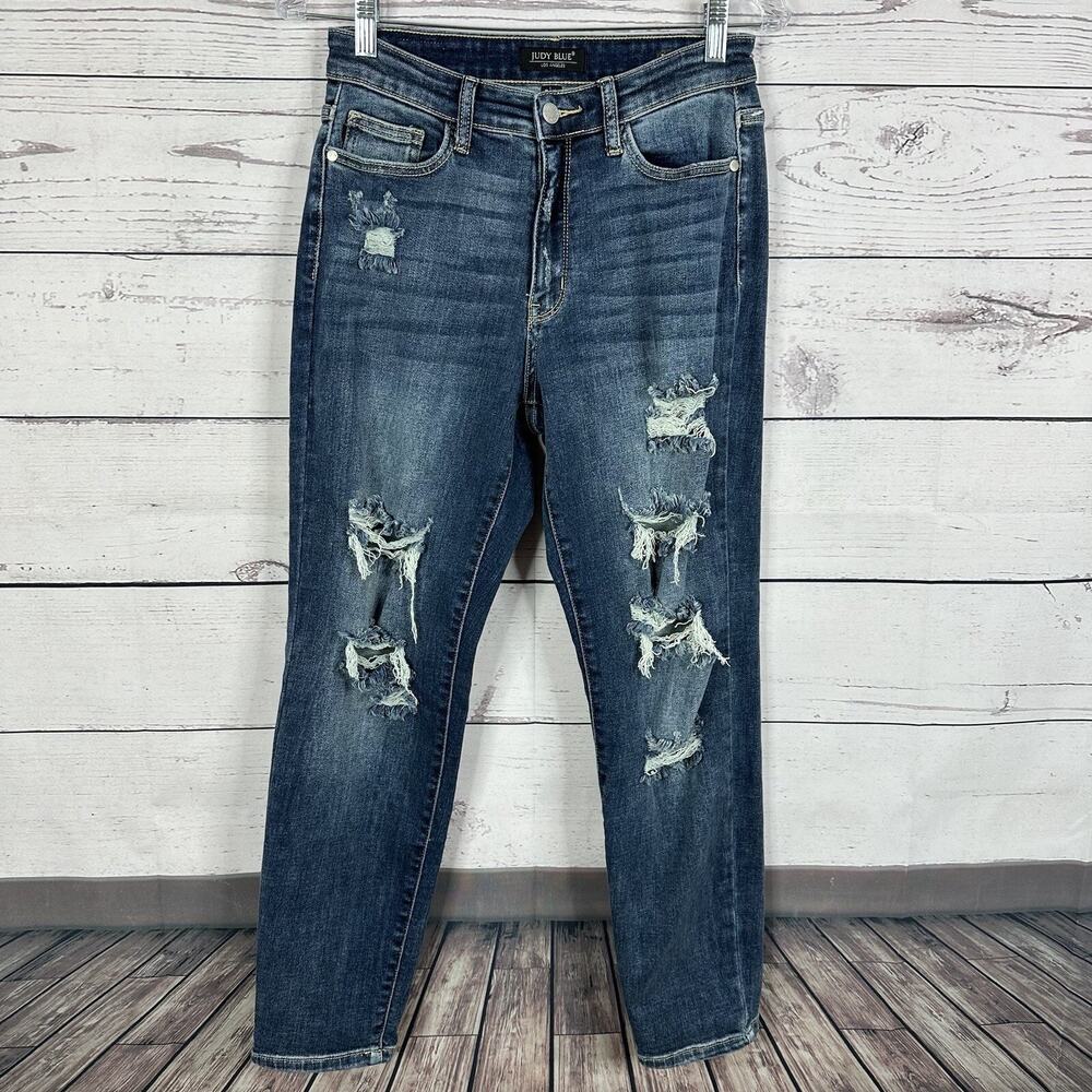Judy Blue Jeans Womens 26 Blue Boyfriend High Rise Stretch‎ Casual Minimalist